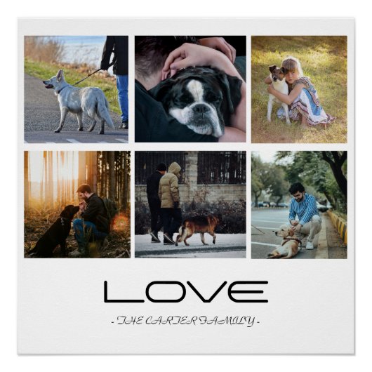 Love Dog Family Portrait Collage Design ポスター (正面)