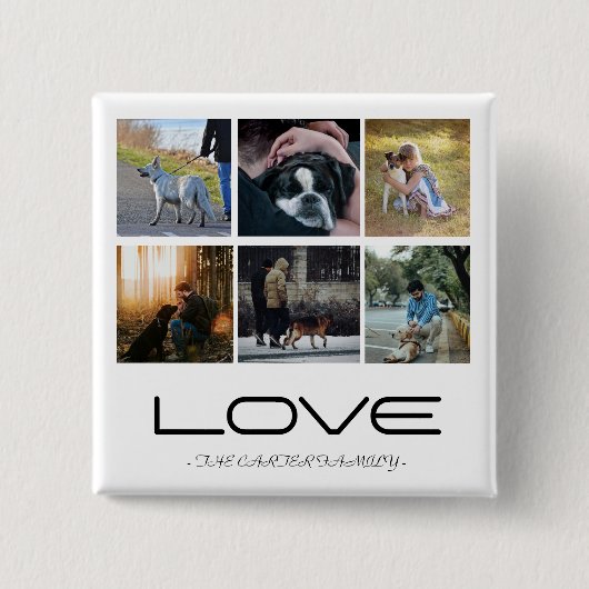 Love Dog Family Portrait Collage Design 缶バッジ (正面)