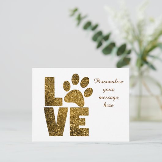 Love Dog Paw印刷メッセパーソナライズされたージ、引用文、または 案内ポストカード (スタンド正面)