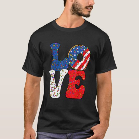 Love Donut Sprinkle with USA American flag for 4th Tシャツ (正面)