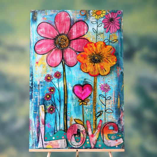 *~* LOVE Doodle – Colorful Whimsical Flower Art  アクリルサイン (ニュートラル)