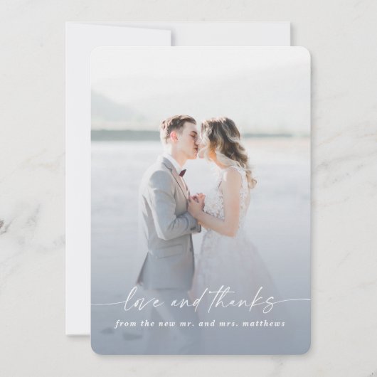 Love & Dusty Blue感謝していの写真オ結婚ーバーレイ サンキューカード (正面)