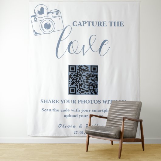 Love Dusty Blue QRの背景を結婚捉える タペストリー (インサイチュ)