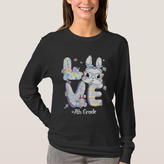 Love Easter 7th Grade Teacher Bunny Cute Face Happ Tシャツ (正面)