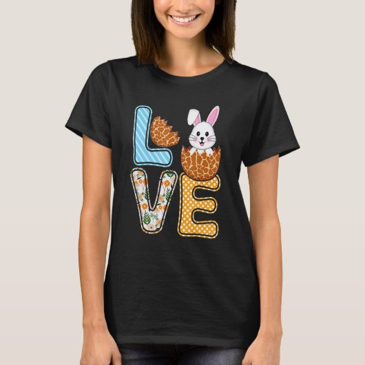 Love Easter Bunny Egg Giraffe Print Cute Bunny Kid Tシャツ (正面)