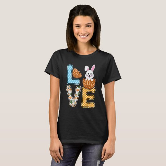 Love Easter Bunny Egg Giraffe Print Cute Bunny Kid Tシャツ (正面フル)