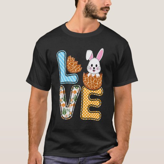 Love Easter Bunny Egg Giraffe Print Cute Bunny Kid Tシャツ (正面)