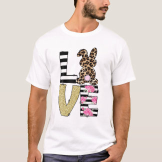 LOVE Easter Bunny Leopard Rabbit Trio Cute Easter Tシャツ