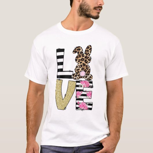 LOVE Easter Bunny Leopard Rabbit Trio Cute Easter Tシャツ (正面)