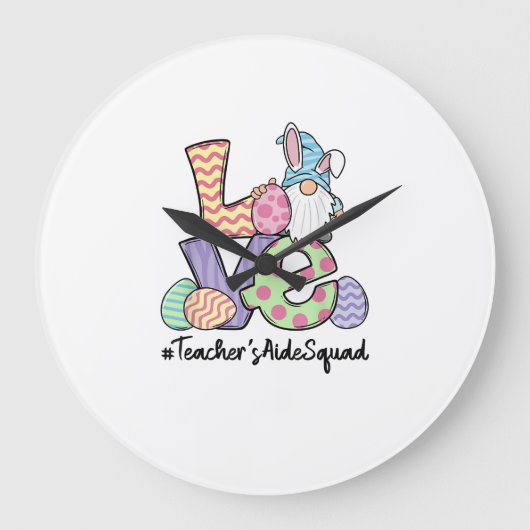 Love Easter Teacher's Aide Gnomes Teacher Easter 2 ラージ壁時計 (正面)