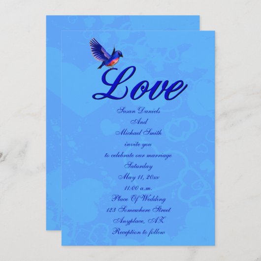 Love Elegant Bluebird Wedding  招待状 (正面/裏面)