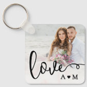 Love Elegant Script カップル2枚写真 キーホルダー (正面)