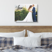 Love Elegant Script Wedding Photo Wall Art キャンバスプリント (インサイチュ (寝室))