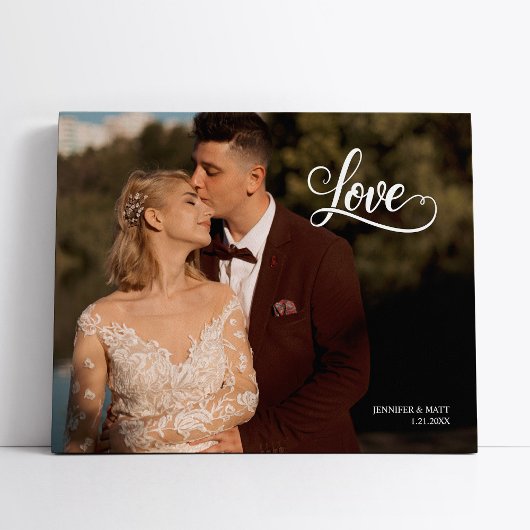 Love Elegant Script Wedding Photo Wall Art キャンバスプリント
