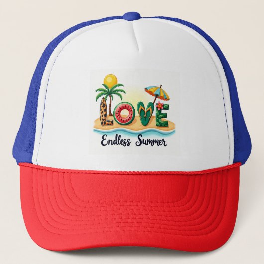 Love Endless Summer Beach Cartoon Hat キャップ (正面)