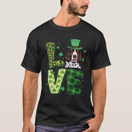 Love English Springer Spaniel Shamrock St Patrick' Tシャツ (正面)