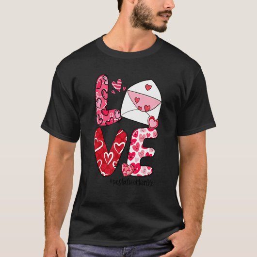 LOVE Envelope Heart Postal Worker Life Valentine's Tシャツ (正面)