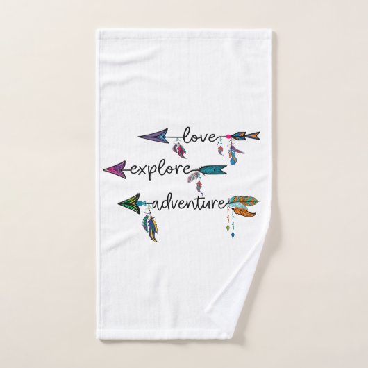 Love Explore Adventure Arrow Tribal Boho Design バスタオルセット (ハンドタオル)