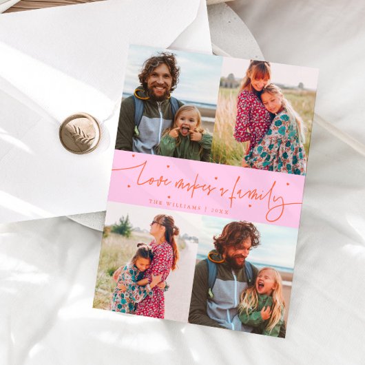 Love Family Orange Pink Valentines Day Photo シーズンカード