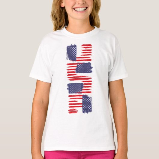 LOVE FLAG USA/EEUU TEXT BRUSH STROKE BY MASANSER P Tシャツ (正面)