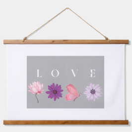 LOVE Floral Butterfly Wall Art – Romantic Nature 吊り下げ型タペストリー