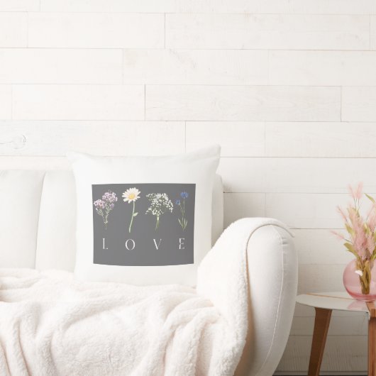LOVE Floral – Romantic Botanical Print クッション (ソファ)
