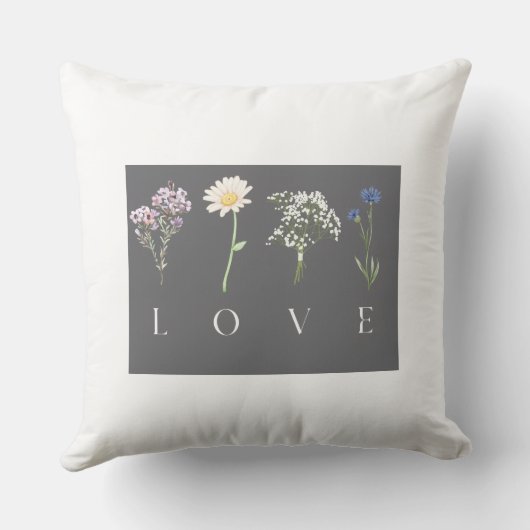 LOVE Floral  – Romantic Botanical Print クッション (裏面)