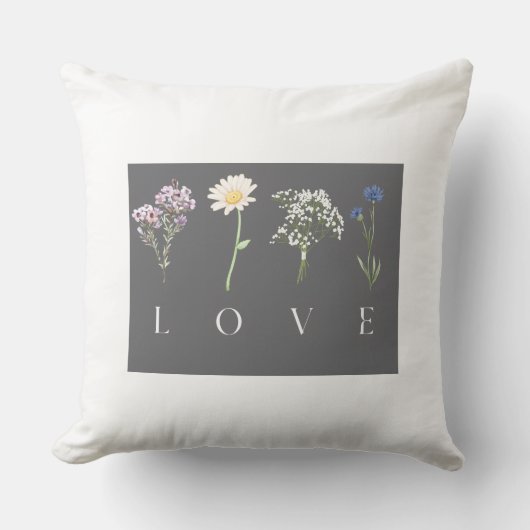 LOVE Floral  – Romantic Botanical Print クッション (正面)