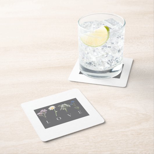 LOVE Floral  – Romantic Botanical Print スクエアペーパーコースター (インサイチュ)