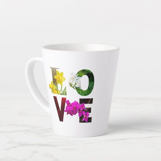 LOVE Floral Typography  カフェラテマグ (左アングル)