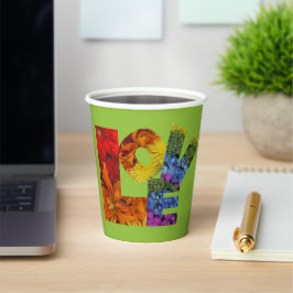 Love Flowersコレクショングリーンバックグラウンド 紙コップ