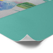 Love Flowers Floral Watercolor Turquoise Poster ポスター (角)
