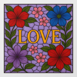 Love Flowers Lavender Stained Glass Cling ウィンドウサイン