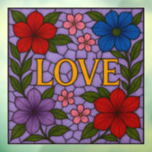 Love Flowers Lavender Stained Glass Cling ウィンドウサイン (シート3)