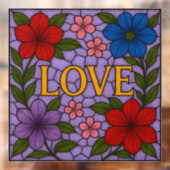 Love Flowers Lavender Stained Glass Cling ウィンドウサイン (シート2)