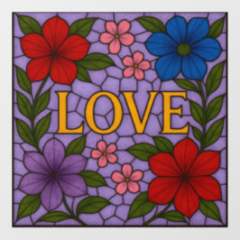 Love Flowers Lavender Stained Glass Cling ウィンドウサイン
