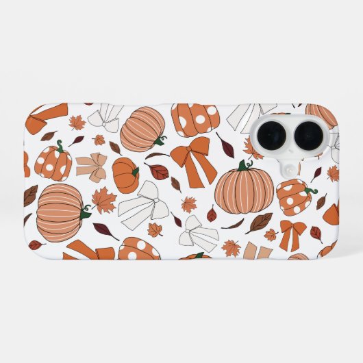 Love for Autumn Fall Pumpkins Bows Leaves Pattern iPhone 16ケース (裏面横)