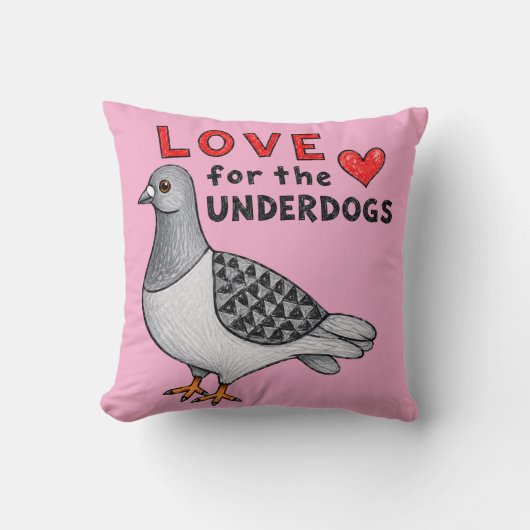 Love for the Underdogs – Rosa Kissen mit Taube クッション (正面)