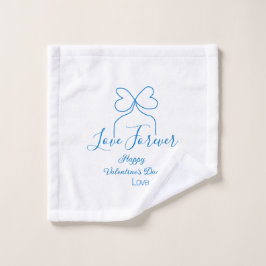Love Forever blue bow happy Valentine's day name d ウォッシュタオル