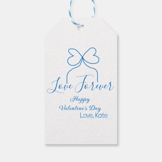 Love Forever blue bow happy Valentine's day name d ギフトタグ (裏面)
