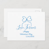 Love Forever blue bow happy Valentine's day name d シーズンポストカード (正面/裏面)