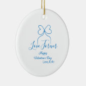 Love Forever blue bow happy Valentine's day name d セラミックオーナメント (右)