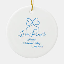 Love Forever blue bow happy Valentine's day name d セラミックオーナメント