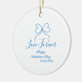 Love Forever blue bow happy Valentine's day name d セラミックオーナメント (左)