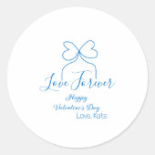 Love Forever blue bow happy Valentine's day name d ラウンドシール (正面)