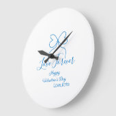 Love Forever blue bow happy Valentine's day name d ラージ壁時計 (傾斜)
