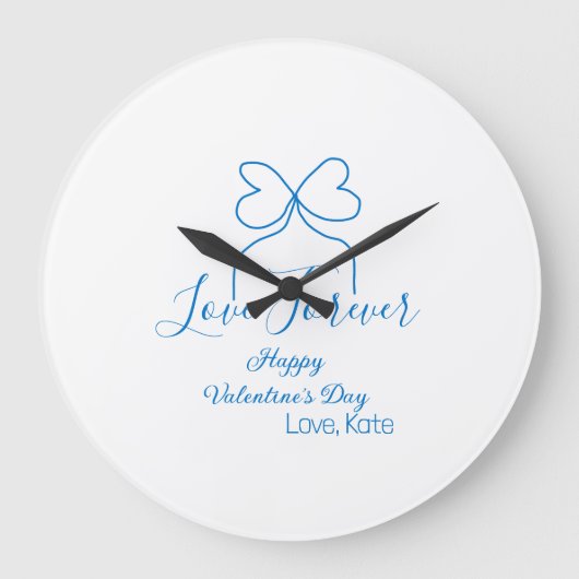 Love Forever blue bow happy Valentine's day name d ラージ壁時計 (正面)