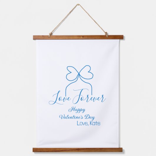 Love Forever blue bow happy Valentine's day name d 吊り下げ型タペストリー (正面)