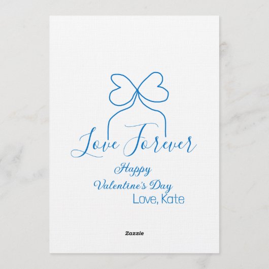 Love Forever blue bow happy Valentine's day name d 招待状 (裏面)