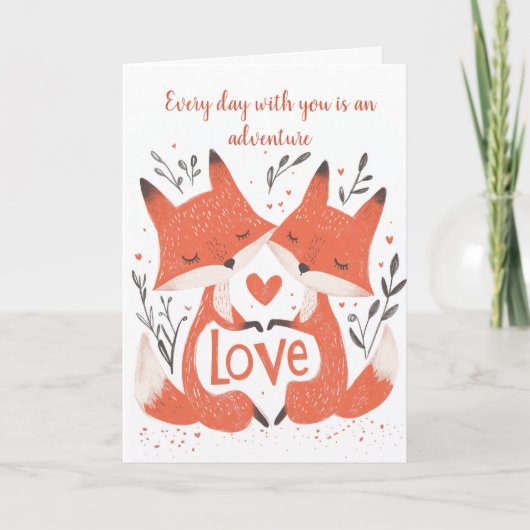 Love Foxes and Big Heart Valentines Day カード (正面)